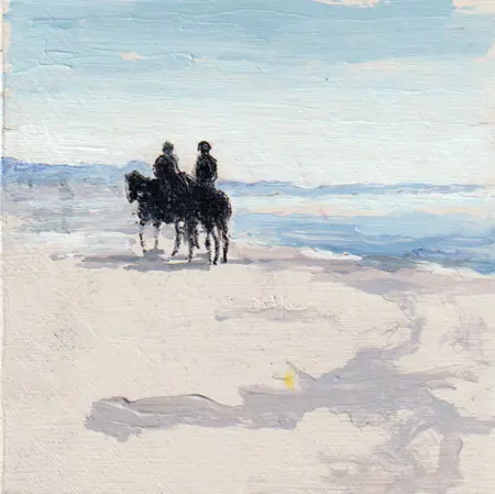 Gea Slotman, Paardrijden aan zee, Acrylic on panel, 15x15x3 cm, €.195,-