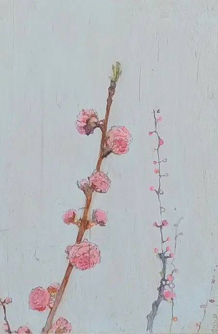 Gea Slotman, Prunus, 295 euro, Acrylic on wooden panel in wooden frame, 30x20 cm
