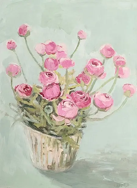 Gea Slotman, Ranonkels, 345 euro, Mixed media on wood, unframed, 30x40x3,5
