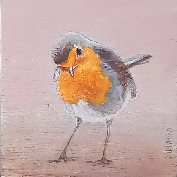 Gea Slotman, Roodborstje 4, 95 euro, Acrylic on wooden panel, 10x10x3 cm