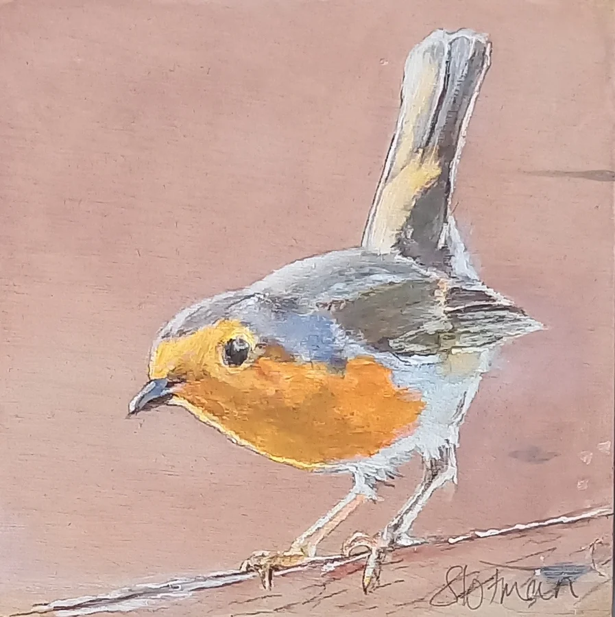 Gea Slotman, Roodborstje 5, 95 euro, Acrylic on wooden panel, 10x10x3 cm