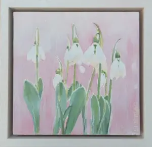 Gea Slotman, Sneeuwklokjes, 245 euro, Acrylic on wooden panel in frame, 18x19 cm