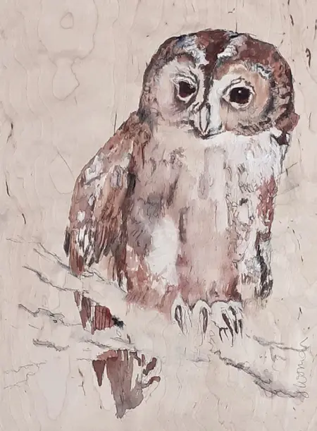 Gea Slotman, Uil, Acrylic on wood, 40x30x3 cm, €.325,-