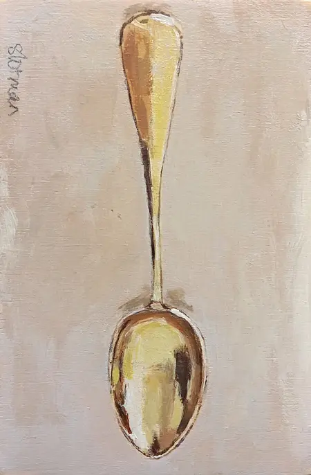 Gea Slotman, Vintage gouden lepeltje, 120 euro, Acrylic on wood, unframed, 10x15x1 cm