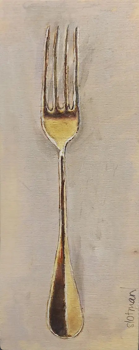 Gea Slotman, Vintage Gouden vork, 155 euro, Acrylic on wood, unframed, 8x20x1 cm