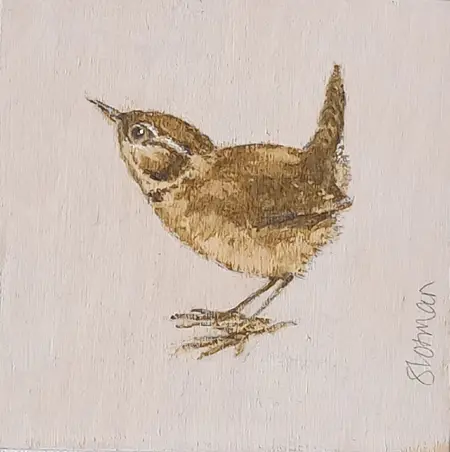 Gea Slotman, Winterkoninkje, 125 euro, Acrylic on panel, unframed, 10x10x3 cm