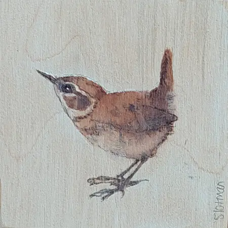 Gea Slotman, Winterkoninkje, 95 euro, Acrylic on wooden panel, unframed, 15x20x3 cm