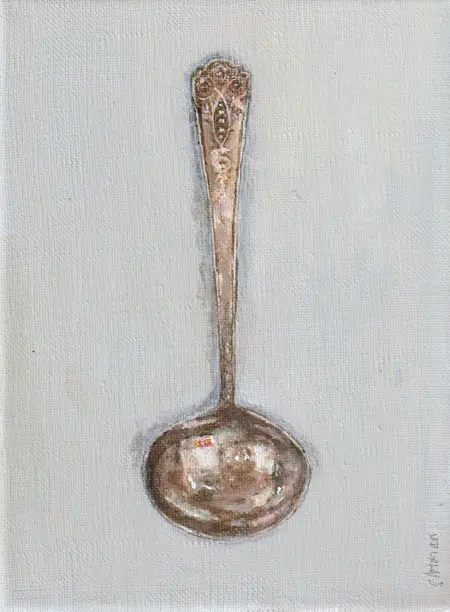 Gea Slotman, Zilveren juslepel, 245 euro, Oil on linen, unframed, 18x24 cm