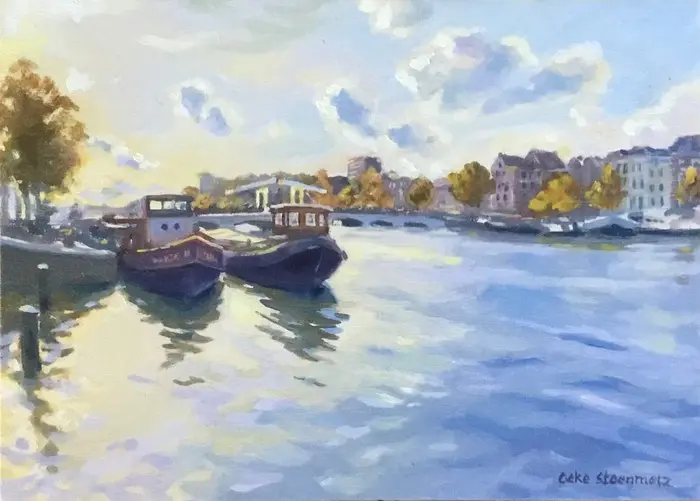 Geke Steenmetz, Amstel met Magere Brug, 250 euro, Oil on panel in wooden frame, 13x18 cm