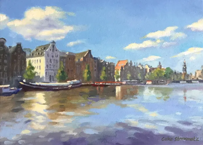 Geke Steenmetz, Amstel, Oil on panel in natural wooden frame, 13x18 cm, €.175,-