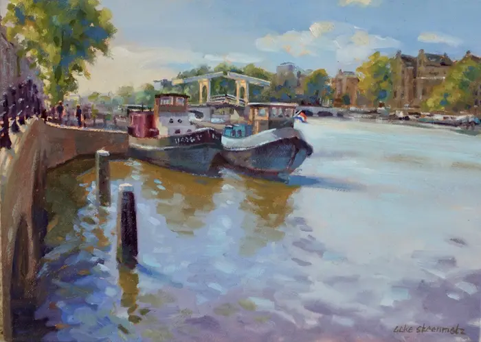 Geke Steenmetz, Amsterdam Amstel Magere Brug, Oil on panel in wooden frame, 13x18 cm, €.175,-