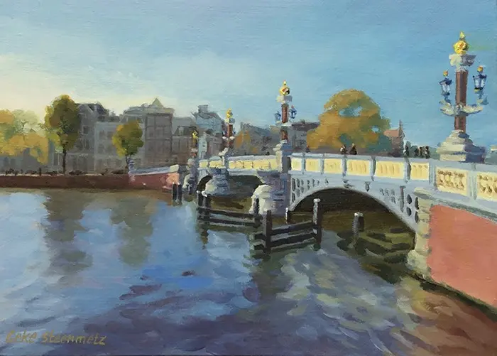 Geke Steenmetz, Blauwbrug, 250 euro, Oil on panel in wooden frame, 13x18 cm