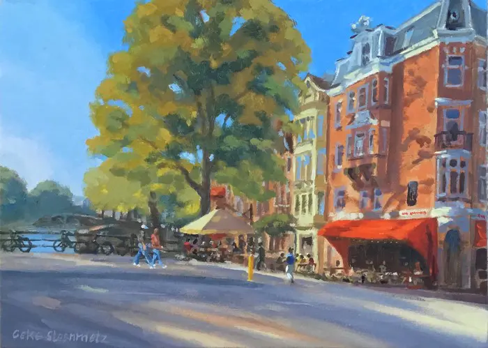 Geke Steenmetz, Café Bouwman, 250 euro, Oil on panel in wooden frame, 13x18 cm
