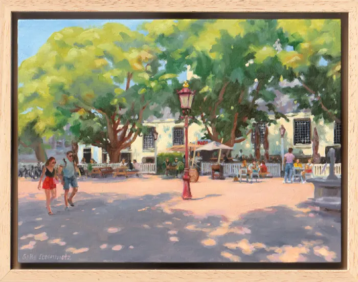 Geke Steenmetz, Cafe Nel op Amstelveld, 290 euro, Oil on panel in wooden frame, 18x24 cm