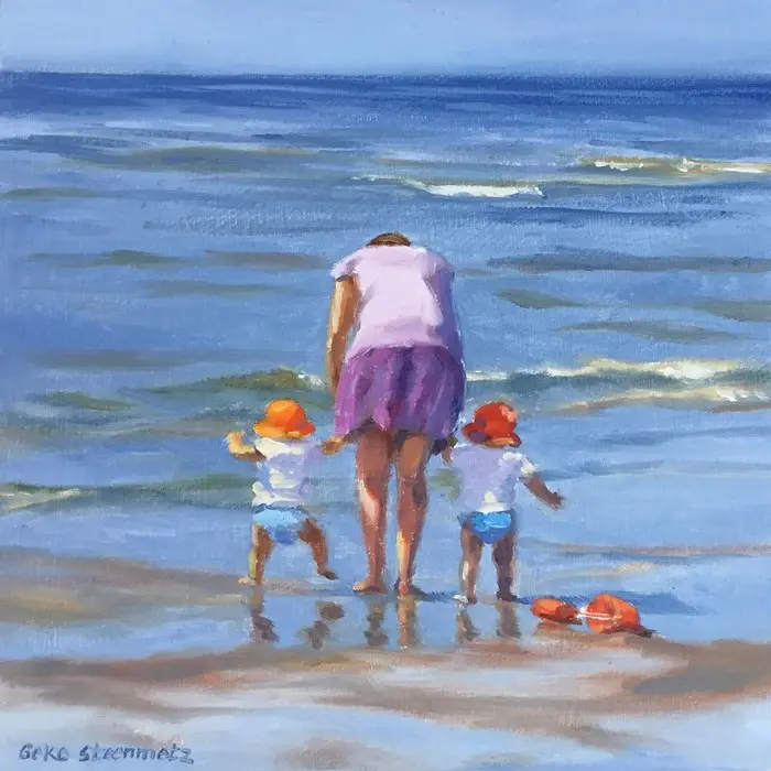 Geke Steenmetz, De Zee ontdekken, 190 euro, Oil on panel in natural wooden frame, 15x15 cm