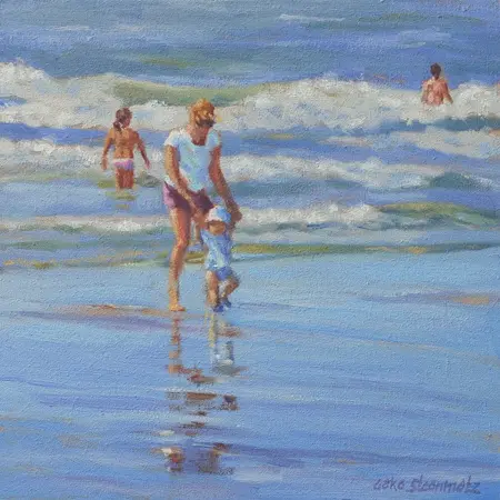 Geke Steenmetz, Eerste Stapjes, Oil on wood in wooden frame, 15x15 cm, €.145,-