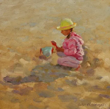 Geke Steenmetz, Geel hoedje, Oil on wood in wooden frame, 15x15 cm, €.145,-