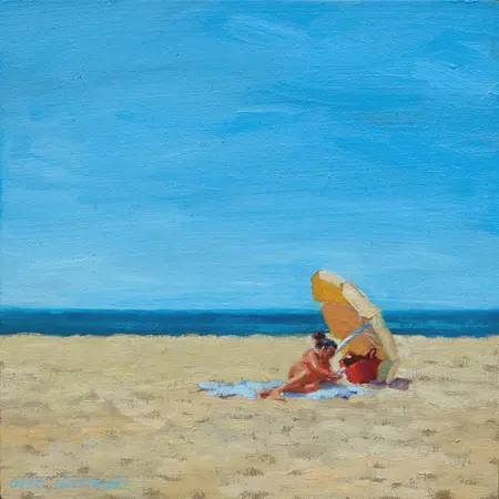 Geke Steenmetz, In the sun, Oil on wood in wooden frame, 15x15 cm, €.145,-