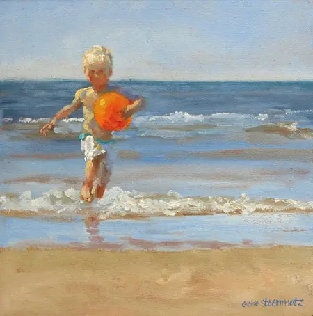 Geke Steenmetz, Jongen met bal, Oil on wood, 15x15 cm, €.145,-