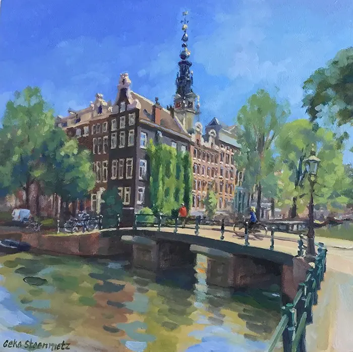 Geke Steenmetz, Kloveniersburgwal zuidererk, 250 euro, 15x15 cm, Oil on panel in wooden frame