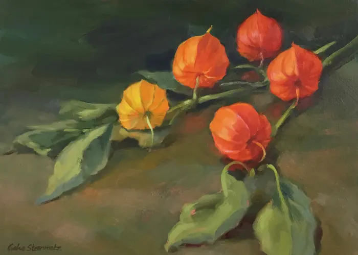 Geke Steenmetz, Lampionnetjes, 175 euro, Oil in wooden frame, 13x18 cm