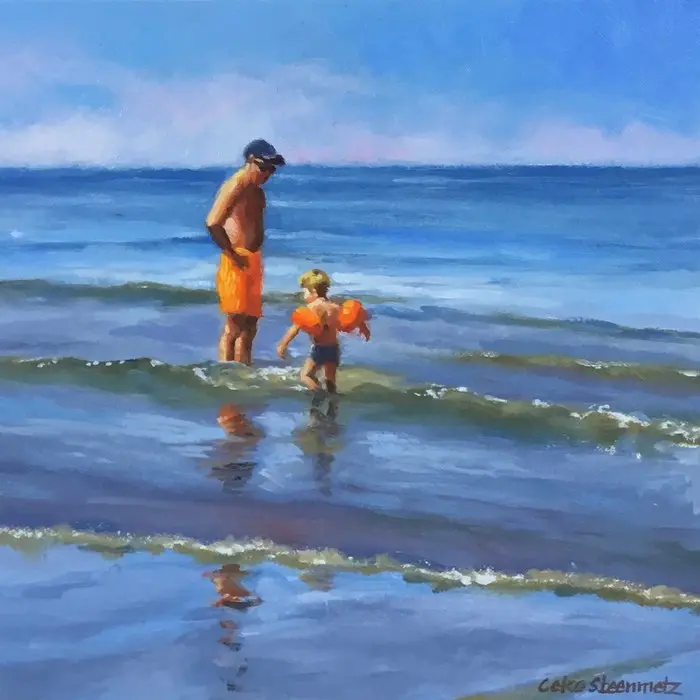 Geke Steenmetz, Met papa, 220 euro, Oil on panel in wooden frame, 15x15 cm