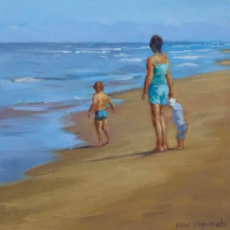 Geke Steenmetz, Moeder& kinderen, Oil on wood in wooden frame, 15x15 cm, €.145,-
