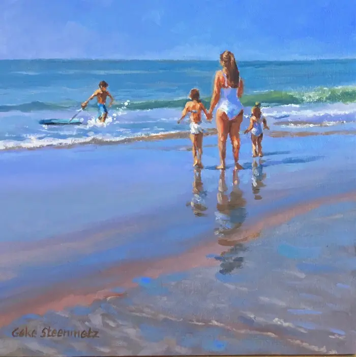 Geke Steenmetz, Moeder met kinderen, 195 euro, Oil on panel in wooden frame, 15x15 cm