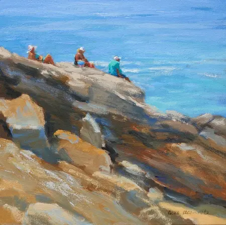 Geke Steenmetz, On the rocks, Oil on wood in wooden frame, 15x15 cm, €.145,-