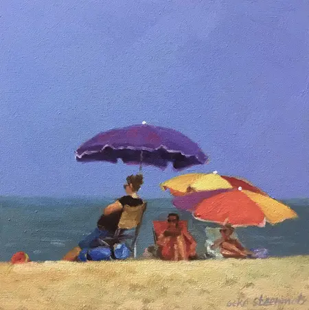 Geke Steenmetz, Onder de Parasol, Oil on wood, 15x15 cm, €.145,-