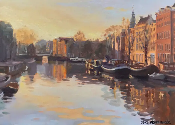 Geke Steenmetz, Oudeschans, Oil on panel in wooden frame, 13x18 cm, €.250,-