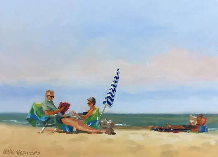 Geke Steenmetz, Relaxing, 190 euro, Oil on panel in natural wooden frame, 15x15 cm