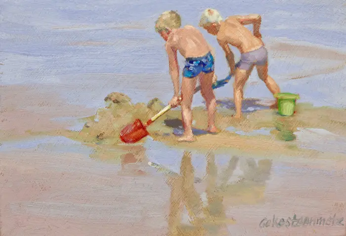 Geke Steenmetz, Samen bouwen, Oil on wood, 9x13 cm, €.145,-