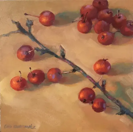 Geke Steenmetz, Sierappeltjes, 175 euro, Oil in wooden frame, 15x15 cm