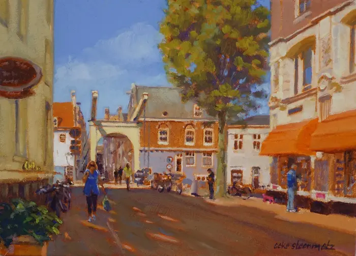 Geke Steenmetz, Staalmeesterstraat, Oil on panel in wooden frame, 13x18 cm, €.175,-