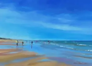 Geke Steenmetz, Strandwandeling 2, 195 euro, Oil on panel in wooden frame, 13x18 cm