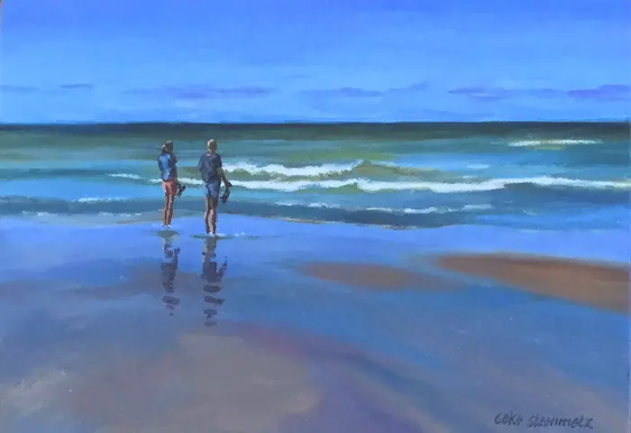 Geke Steenmetz, Strandwandeling 3, 195 euro, Oil on panel in wooden frame, 13x18 cm