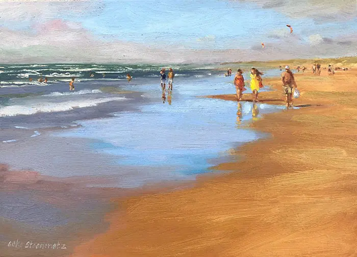 Geke Steenmetz, Strandweer, Oil on panel in natural wooden frame, 13x18 cm, €.190,-