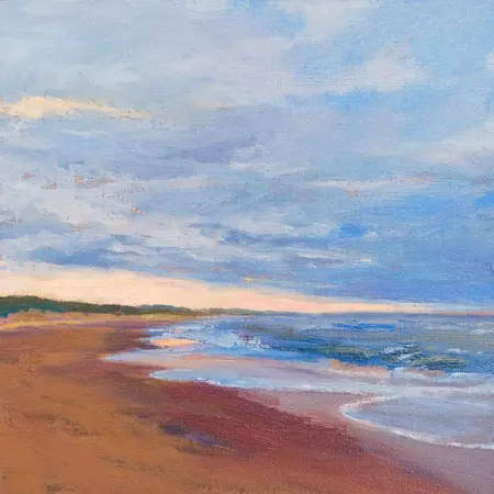 Geke Steenmetz, Texel met avondlicht, Oil on wood in wooden frame, 15x15 cm, €.145,-