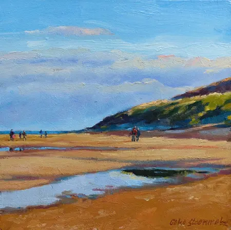Geke Steenmetz, Texel met duinen, 145 euro, Oil on wood in wooden frame, 15x15 cm