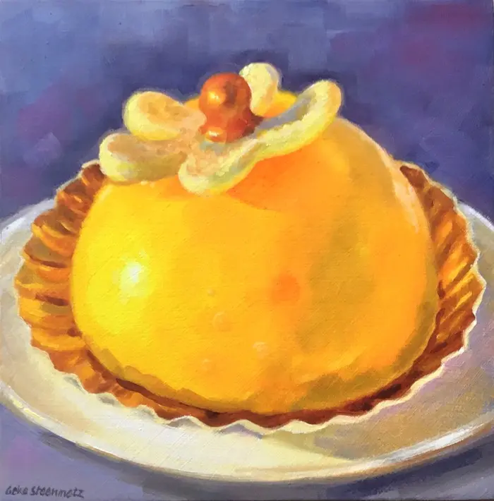 Geke Steenmetz, Tropical gebakje, 210 euro, Oil on panel in wooden frame, 15x15 cm