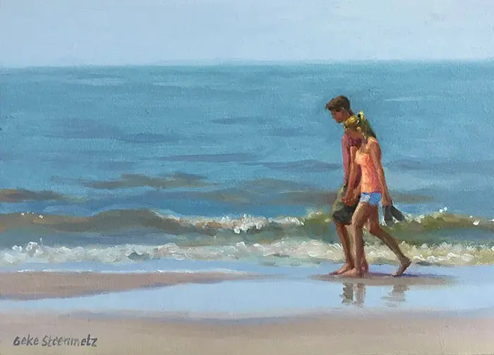 Geke Steenmetz, Verliefd, Oil on panel in natural wooden frame, 13x18 cm, €.190,-