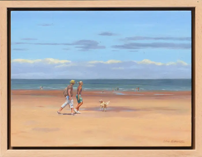 Geke Steenmetz, Wanderlaars met hond, 250 euro, Oil on panel in wooden frame, 18x24 cm.