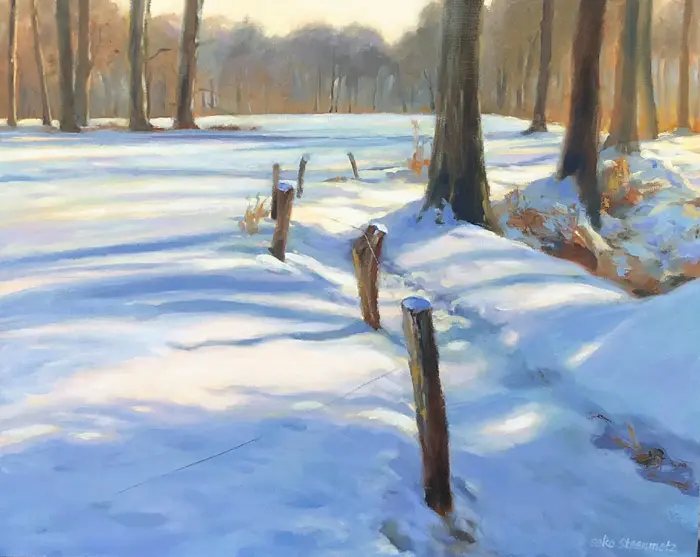 Geke Steenmetz, Winter in het bos, 320 euro, Oil in wooden frame, 24x30 cm