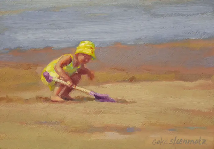 Geke Steenmetz, Zandscheppen, Oil on wood, 9x13 cm, €.145,-
