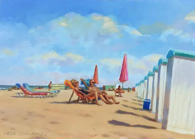 Geke Steenmetz, Zonnebaden, 195 euro, Oil on panel in wooden frame, 13x18 cm
