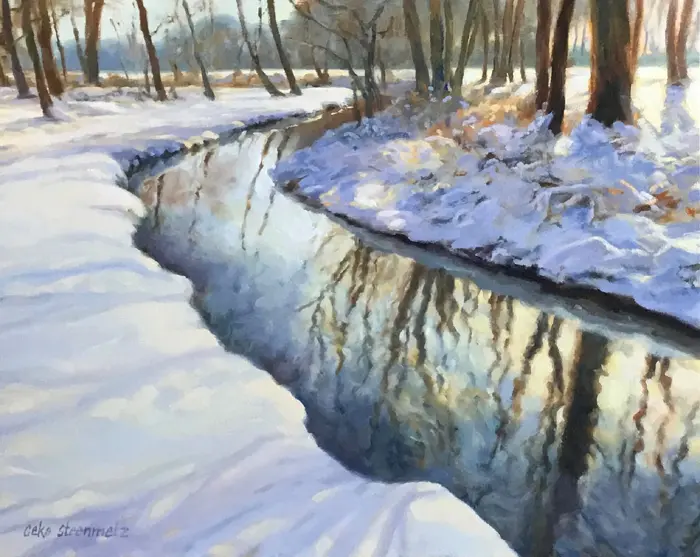 Geke Steenmetz, Zonnige winterdag, 320 euro, Oil in wooden frame, 24x30 cm