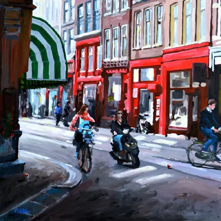 H.J.Hofstra, De rode Panden van Concerto, Acrylic on canvas in wooden frame, 75x75 cm, €.2150,-