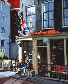 H.J. Hofstra, Zeedijk 21, Acrylic on canvas in frame, 80x100 cm, €.2450,-