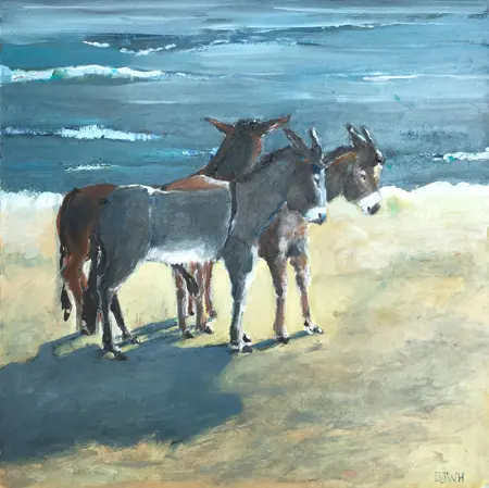 Barbara Wichers Hoeth, 3 ezeltjes, Oil on panel in light wooden frame, 30x30 cm, €.400,-